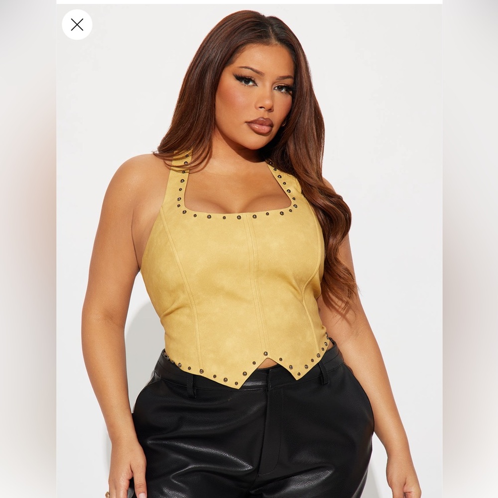 Fashion Nova Studded Faux Leather Halter Top